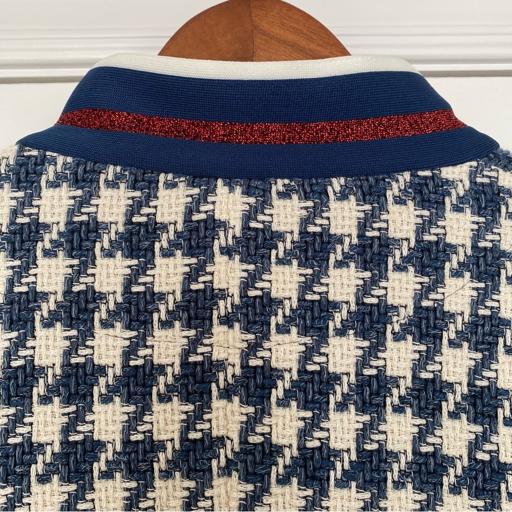 Marc Aurel Navy & Ivory Houndstooth Boucle Pearl Button Coat Size 46 (XL) - Picture 9 of 14